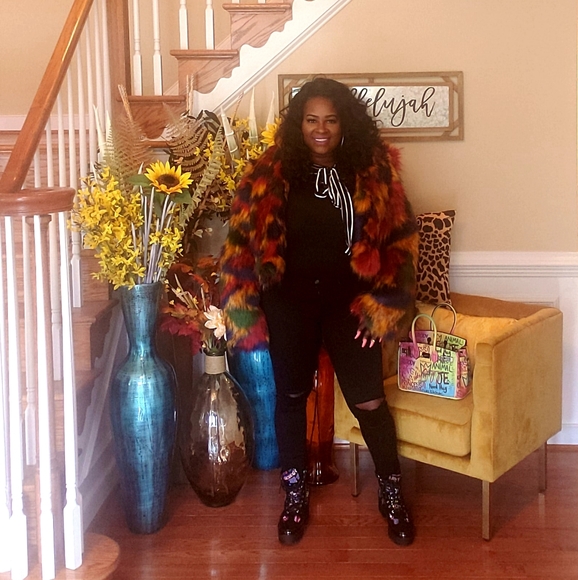 Multicolored Faux Fur Coat - Picture 4 of 5